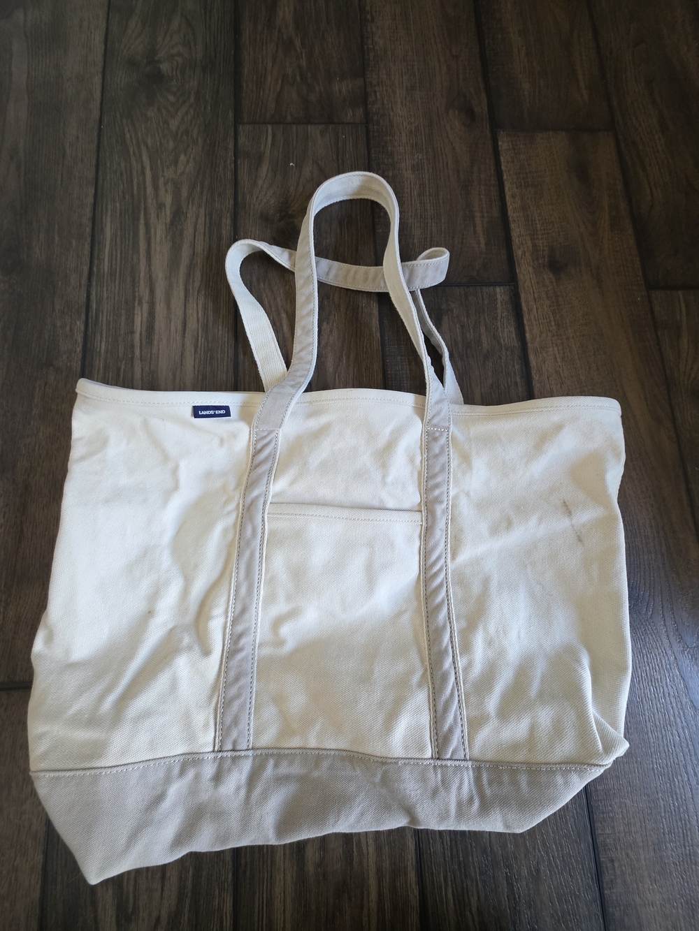 Lands' End Cream Canvas Tote with Exterior Pocket